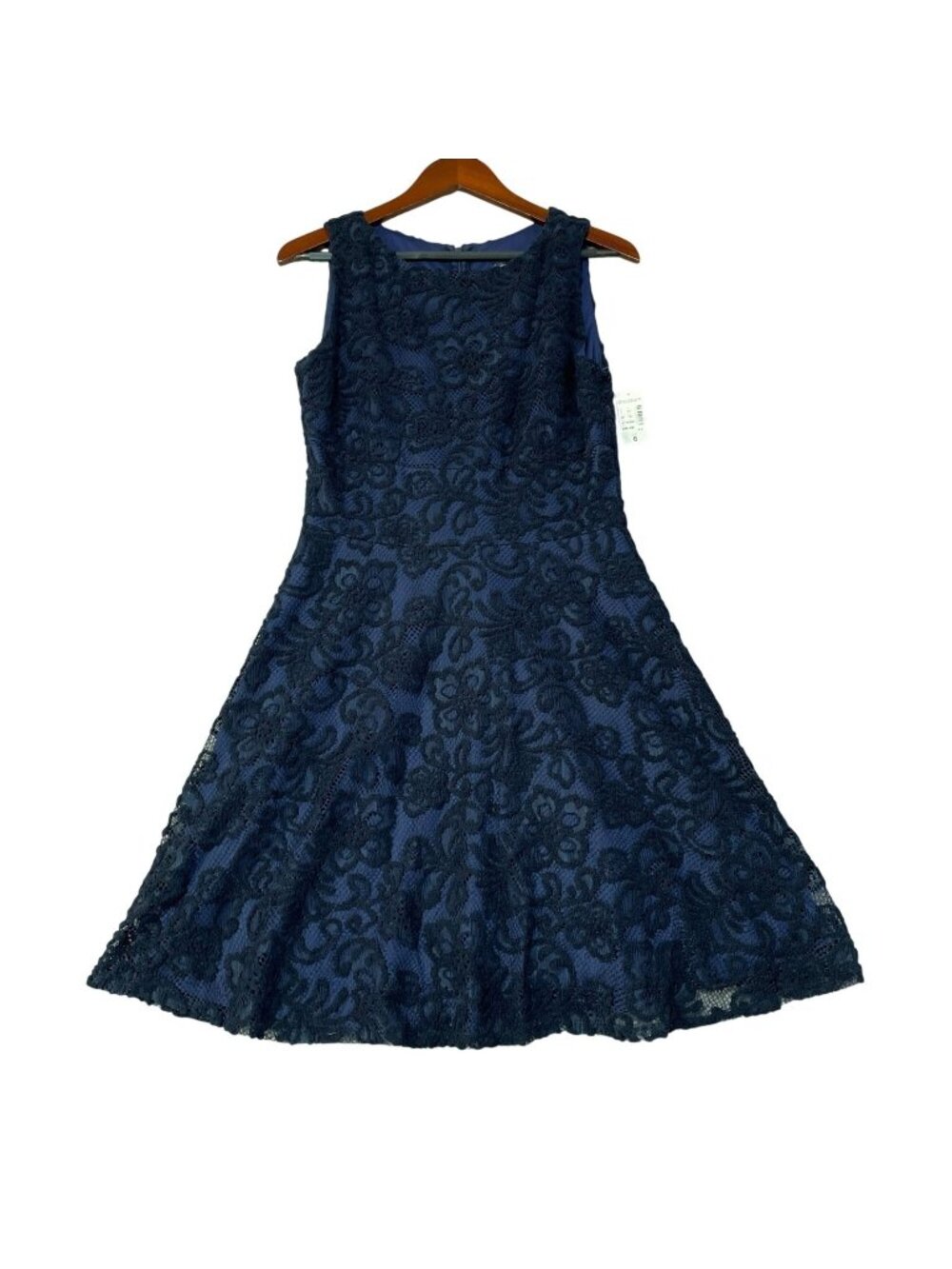 NWT Dressbarn Women's 6 Fit & Flare Midi Dress Navy Blue Lace Sleeveless